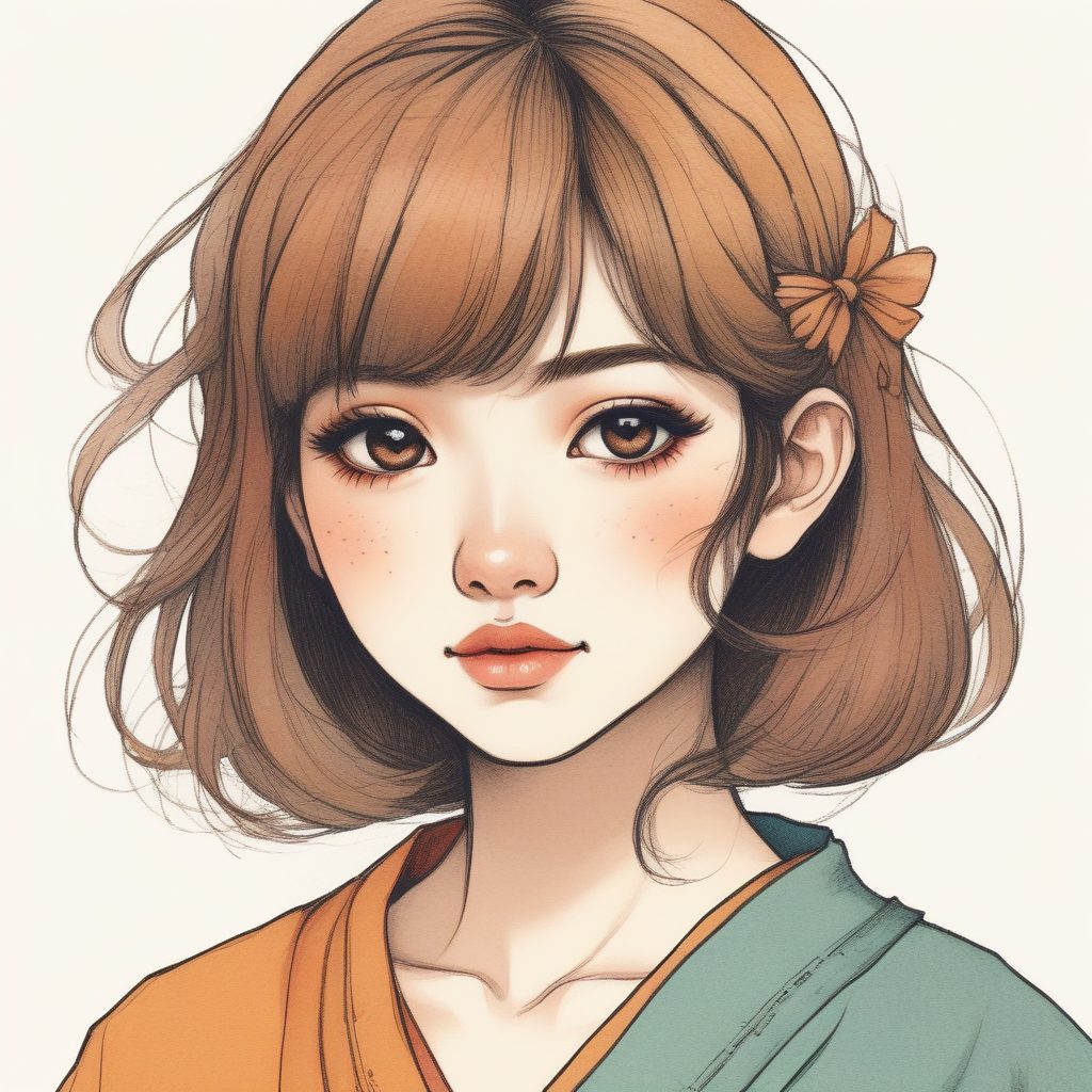 复古童话风插画：蜡笔线条日系少女，高饱和暖色调，超适合当壁纸