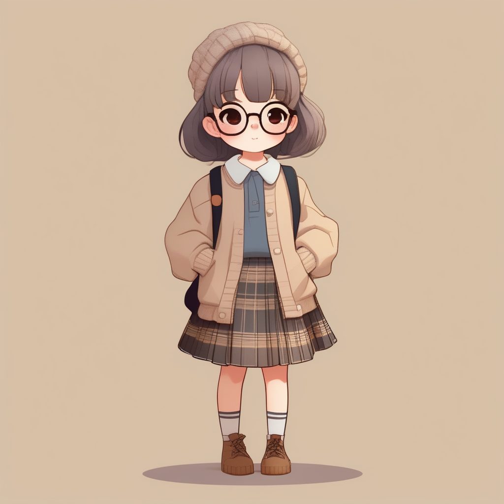 复古学院风Q版女孩AI图生成:纯色背景全身站立提示词精选