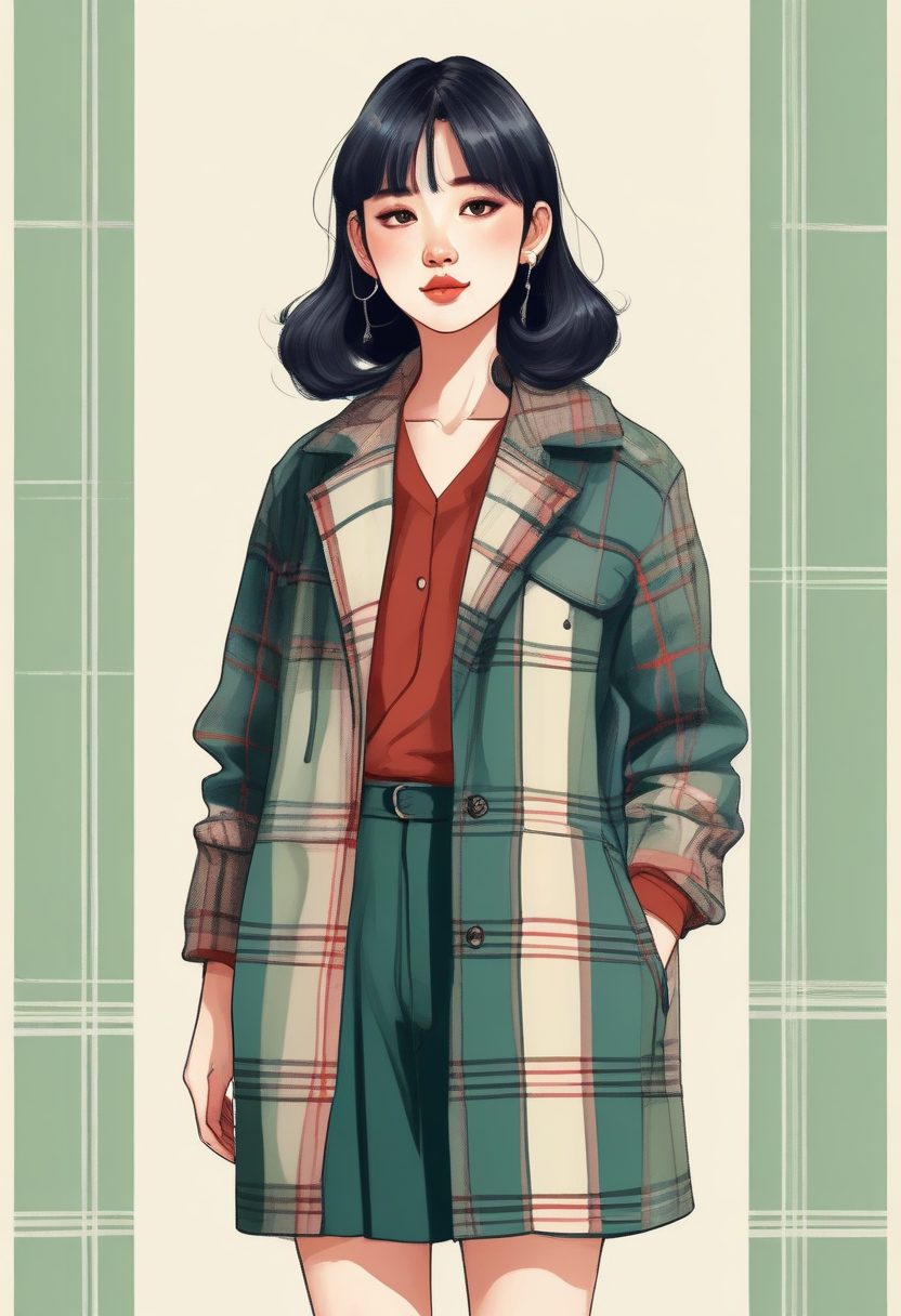 🍂复古油画质感！哑光低饱和度极简线稿插画，韩系少女全身壁纸