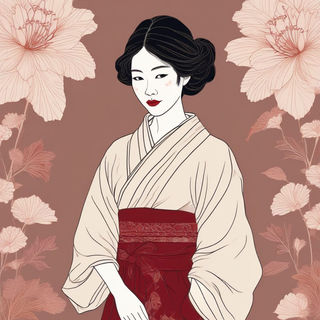 🌹复古优雅风！酒红色调极简线稿少女，高级感拉满的壁纸