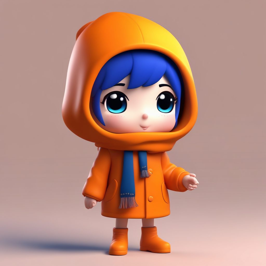 高饱和度穿搭！橙色系Q版人物，3D C4D手办全身像生成