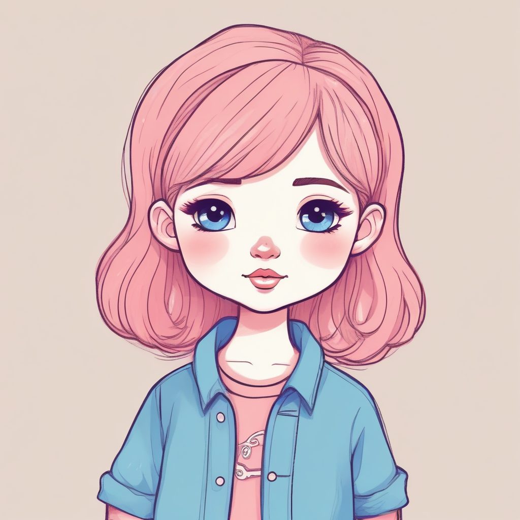 高出图率 | 极简Q版大头贴，粉蓝少女肖像，蜡笔画质感，复古童年风！