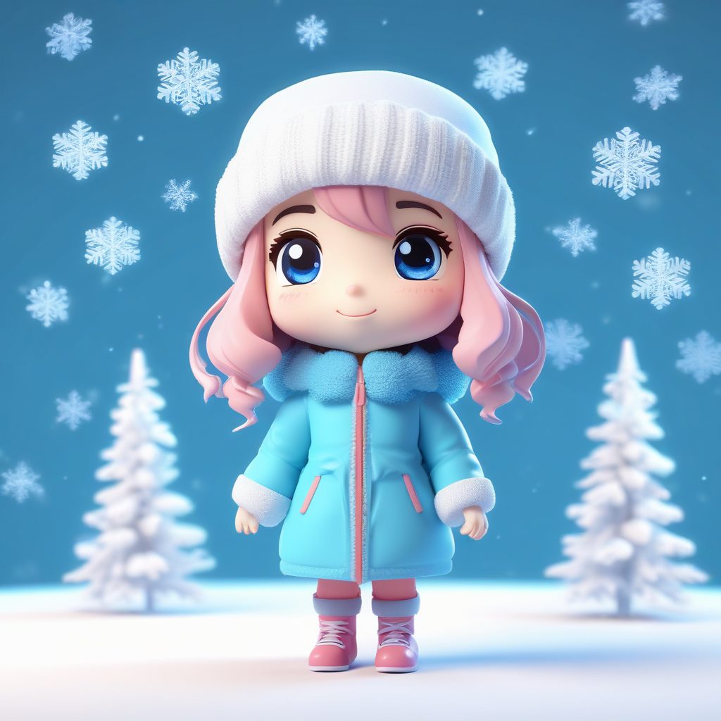 高出图率！Q版女孩手持雪花，梦幻光影C4D渲染，冬日唯美头像