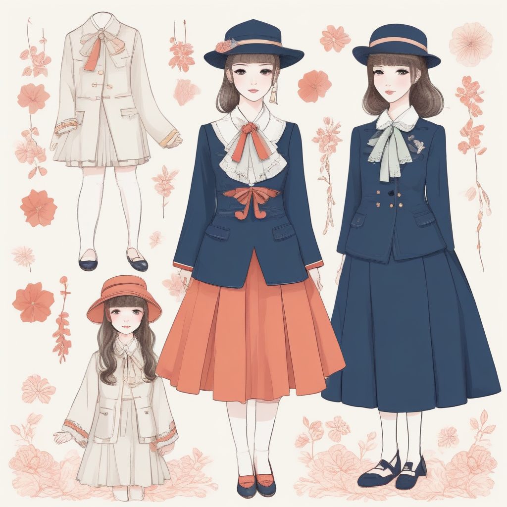 高定JK制服手绘线稿！少女心爆棚暖色调神级插画提示词