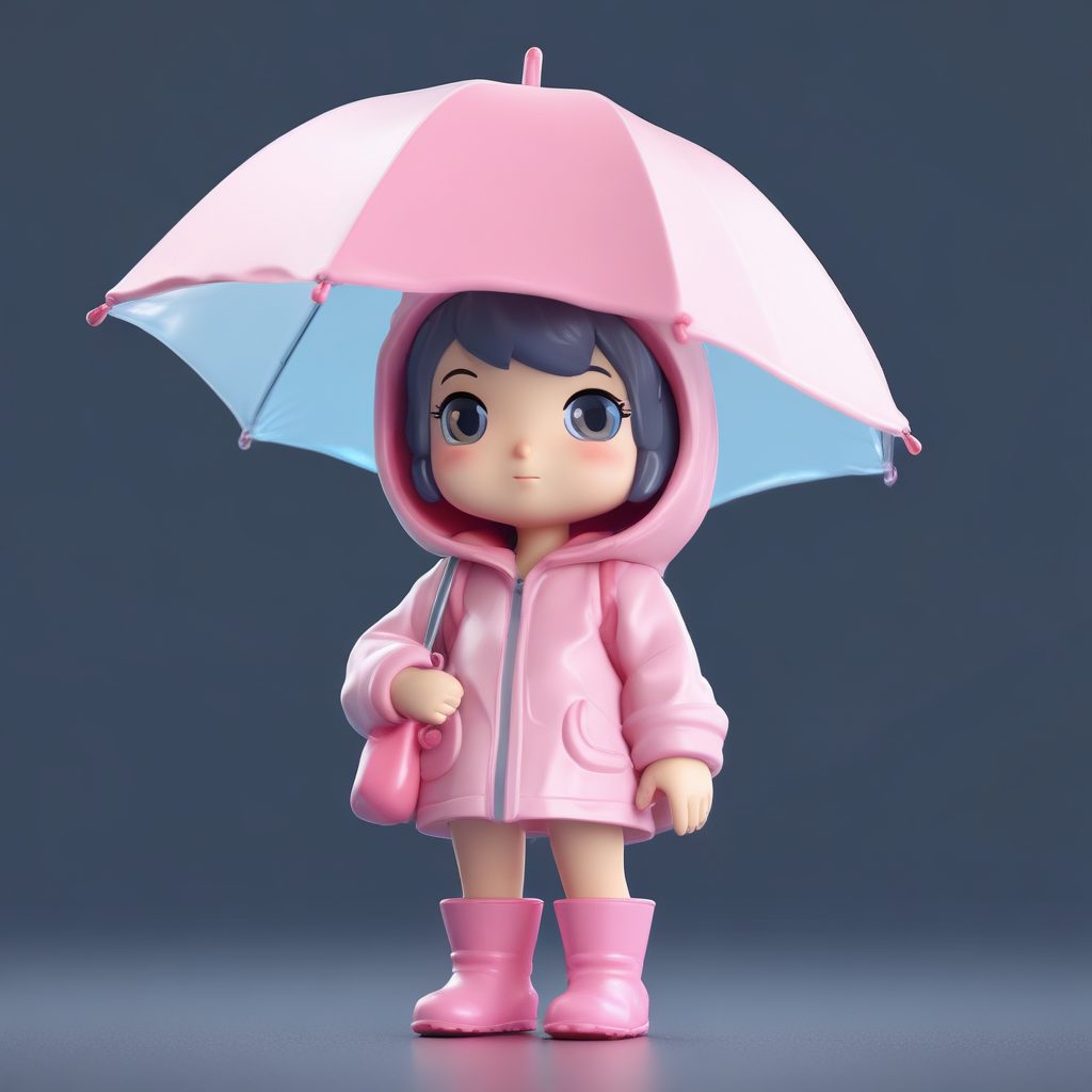 高光8K Q版雨雪天穿搭：透明雨衣与厚靴子C4D