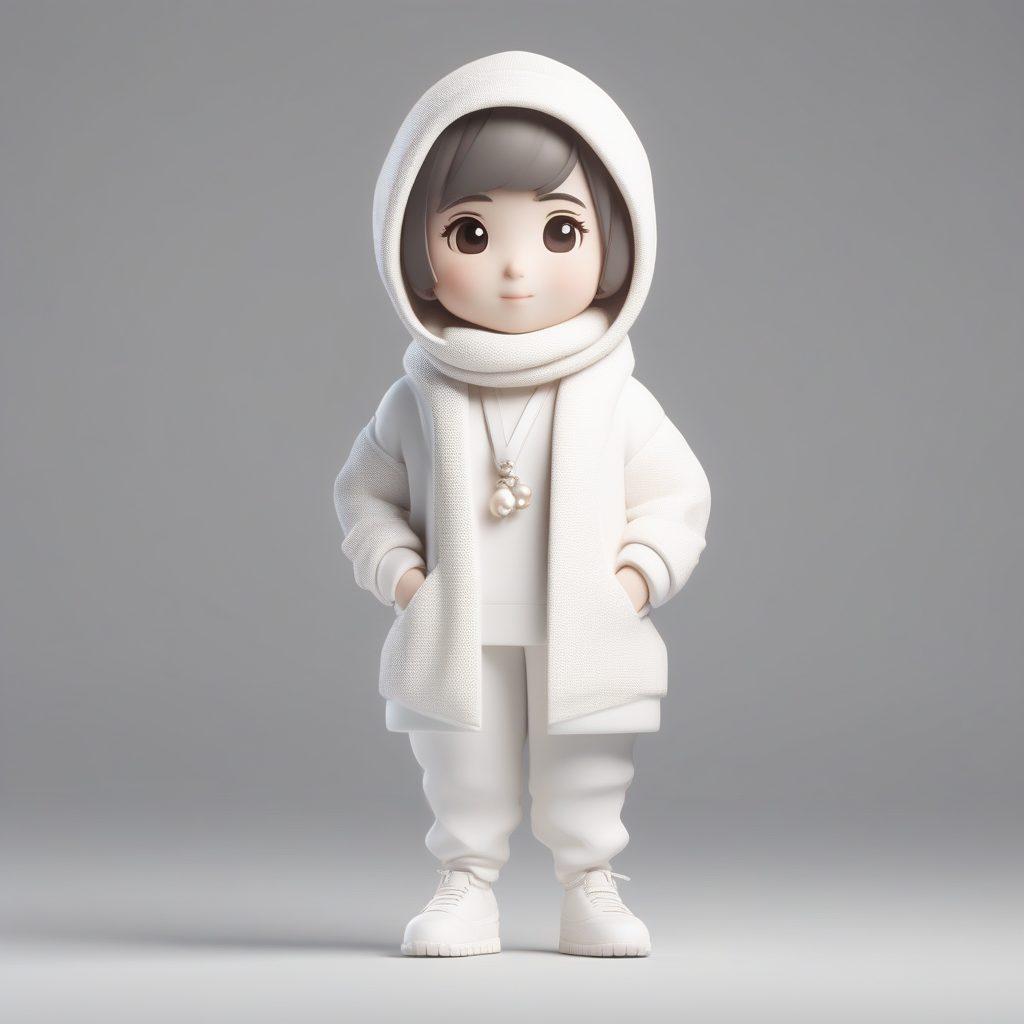 高级纯白穿搭:极简主义冬装Q版人物C4D全身渲染图