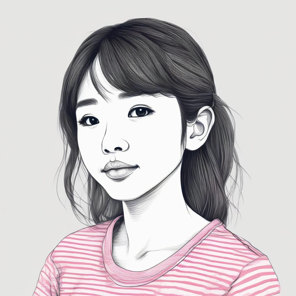 高级感AI出图:极简线稿描绘日系女孩的粉蓝条纹衫