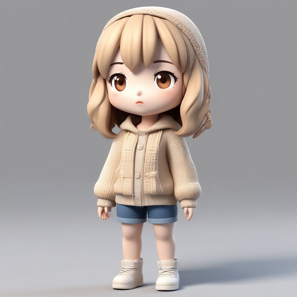 高级感AI捏人：Q版女孩穿oversize毛衣，慵懒风全身像，C4D粘土美学