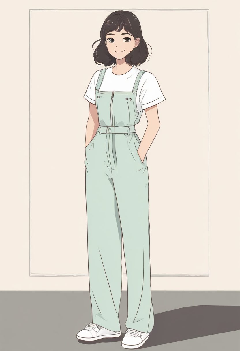 高级感纯色！极简线稿插画：简约连体裤时尚女孩全身像，Macaron配色！