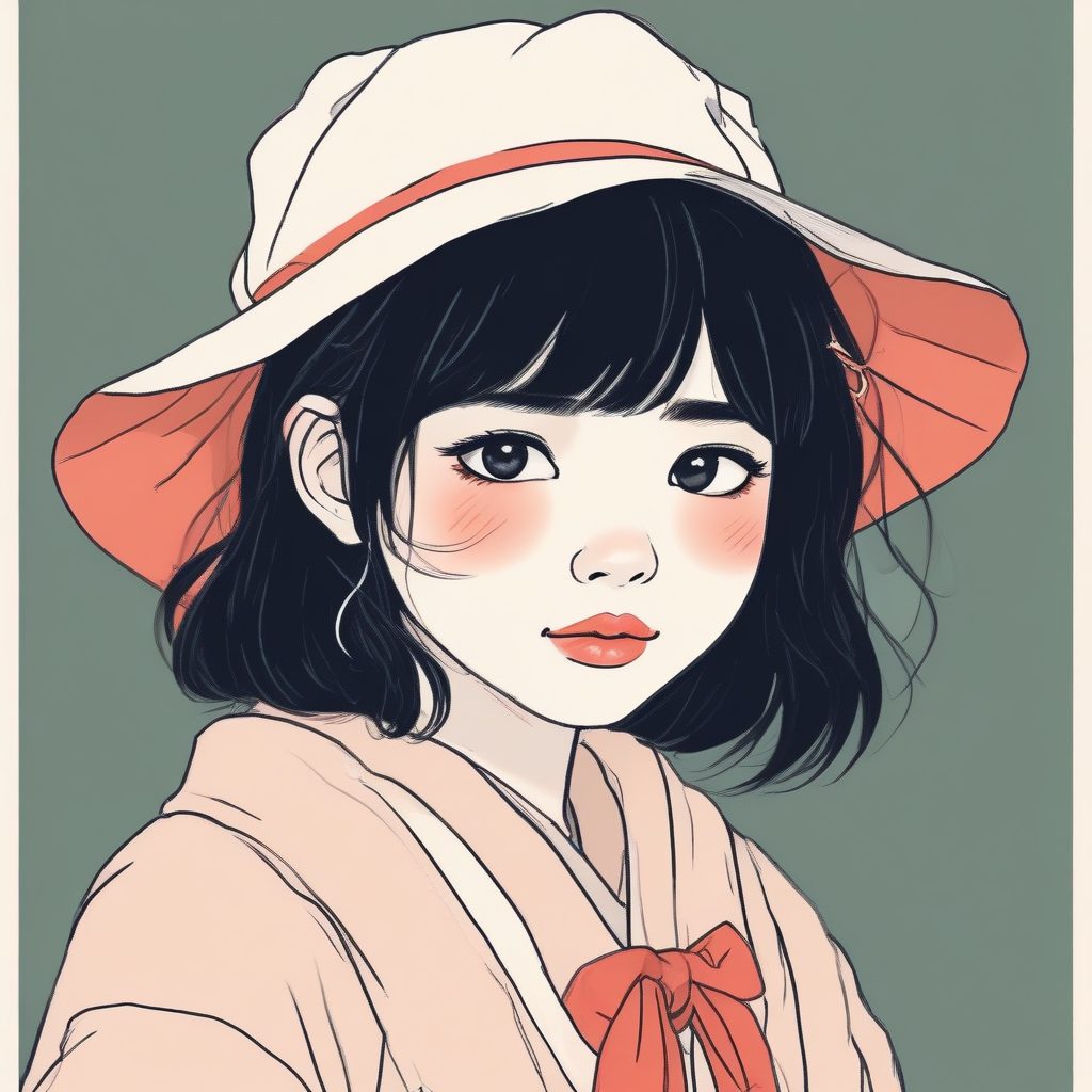 高级感绘本：手绘线稿插画，日系少女腮红妆，纸张肌理感强