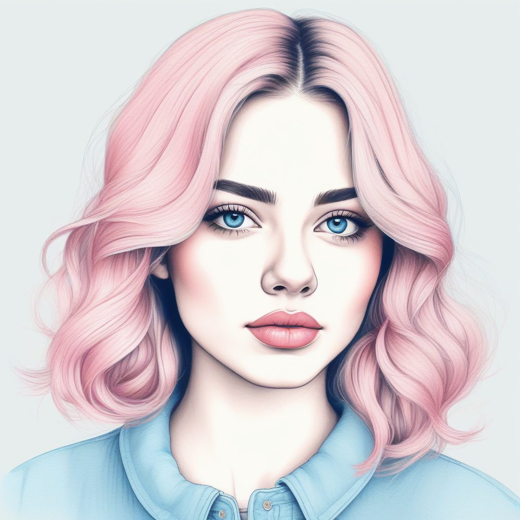 高级感配色 | 粉蓝灰冷调少女插画，高精度彩色铅笔肖像，质感超绝！