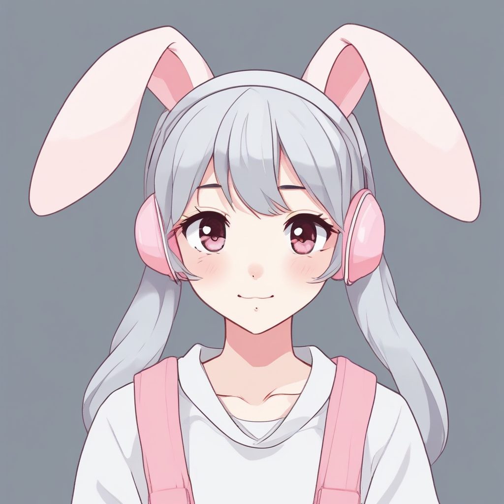 高级感日系插画风！慵懒兔耳极简动漫少女头像，高级灰调