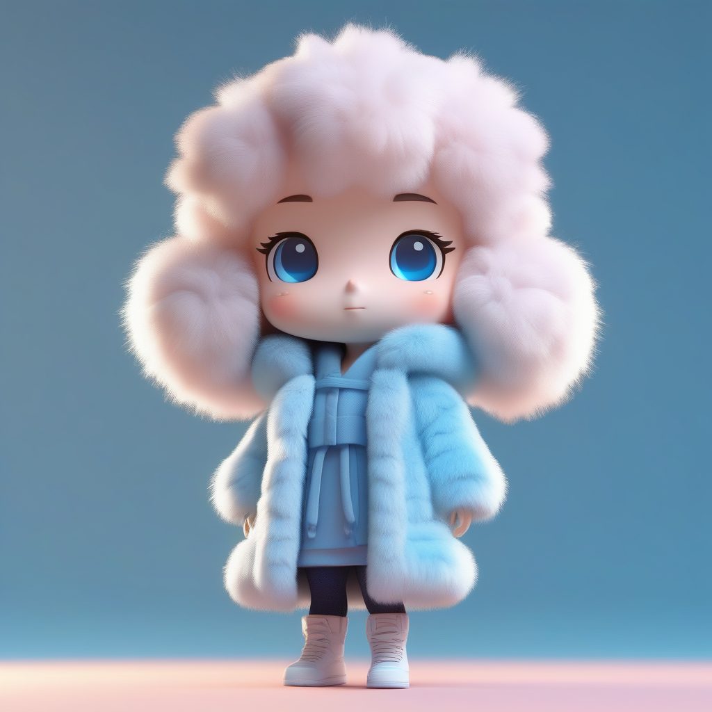 高级感:雾霾蓝仿皮草Q版冬日穿搭,C4D光线追踪3D渲染教程