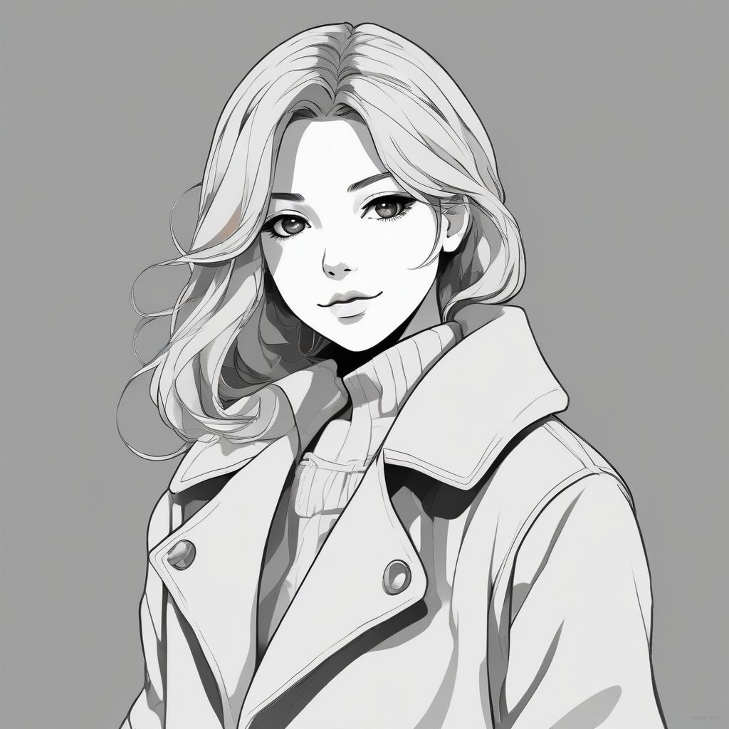 👑高级灰毛呢 | 短款毛呢外套少女全身线稿图,简约气质穿搭