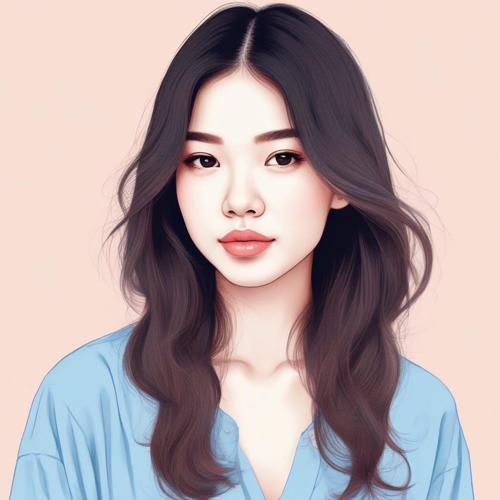 高级磨砂质感：极简线稿手绘女孩，彩色铅笔渲染，温柔粉蓝色系头像。