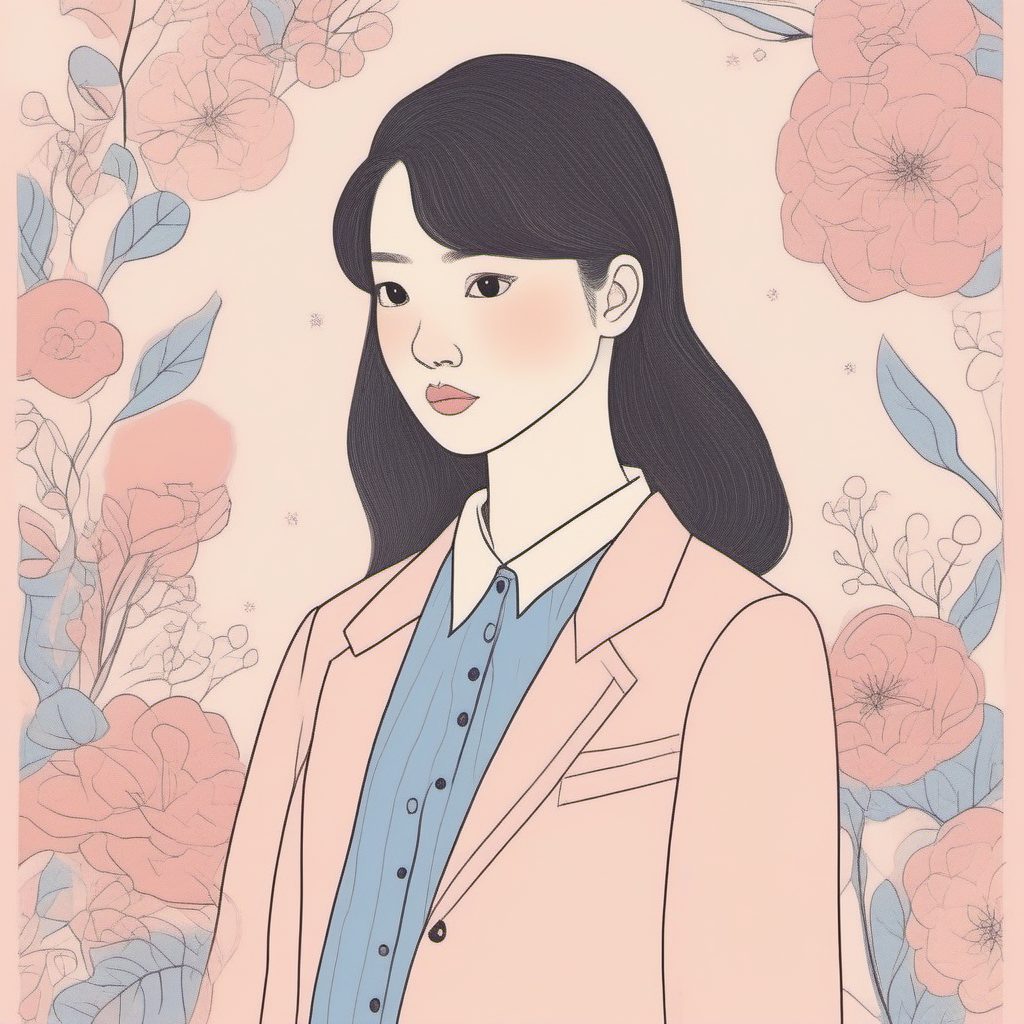 高阶AI绘画:粉蓝系日系校服外套的软萌极简插画