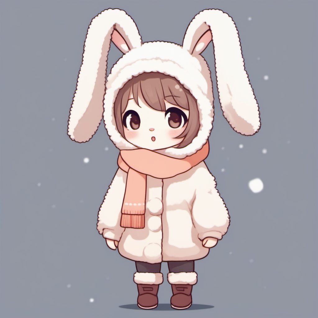 高精度8K萌系兔女郎提示词:超大围巾的治愈系插画画法