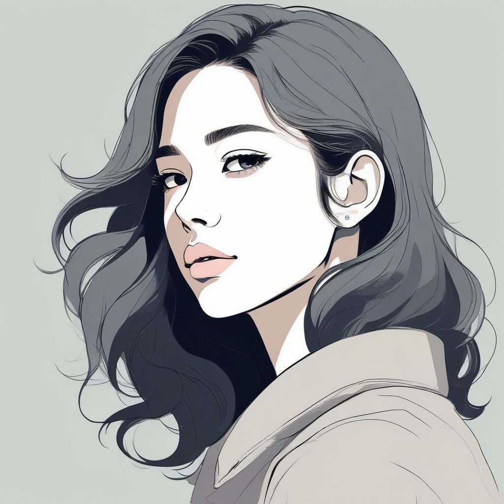 高冷侧颜半遮面📸 极简线条插画的光影美学，时尚日系少女肖像！