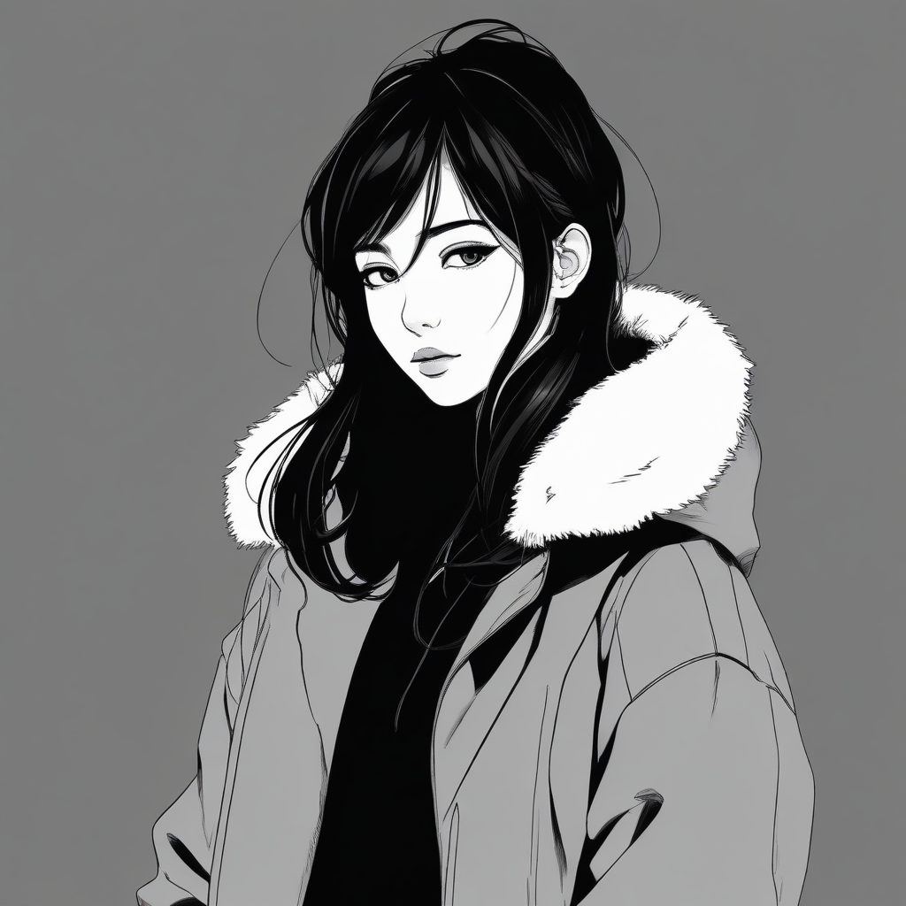 💫高冷简约风 | 黑色系冬日穿搭线稿插画,纯色背景全身图