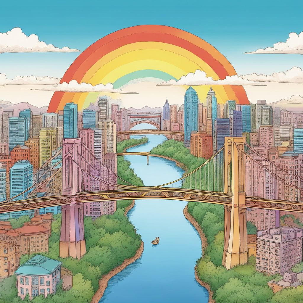 🌈高楼之间的彩虹桥！现代都市X童话手绘，创意AI素材！