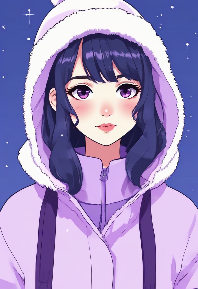 💯 高清素材:AI绘画超简线稿,马卡龙紫冬日少女全身像,壁纸!