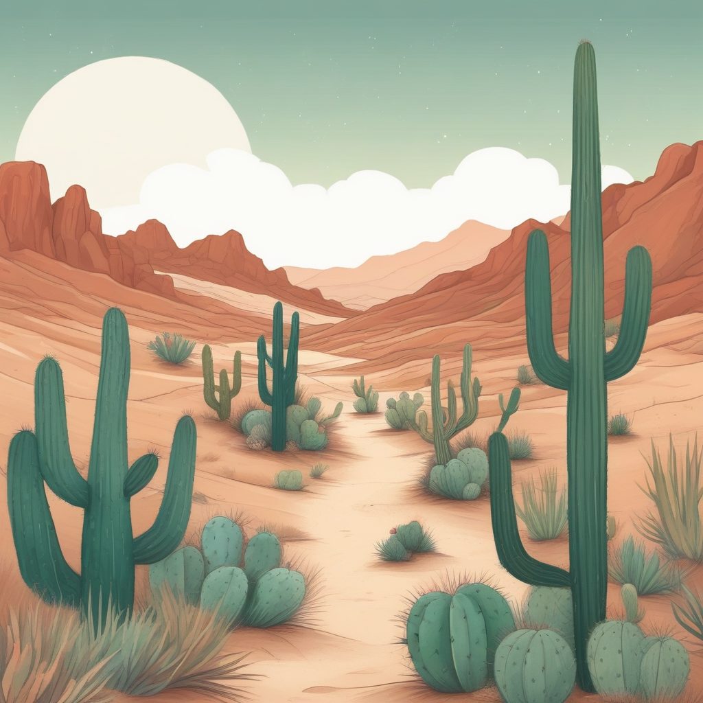高热度！童趣沙漠仙人掌，暖色调手绘插画，适合做头像和故事书背景