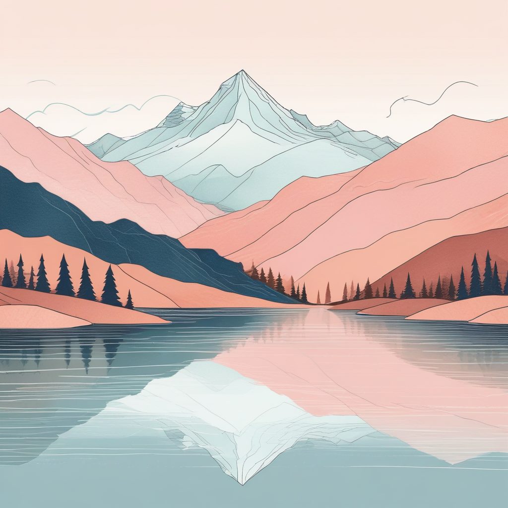 高山与湖泊意境图⛰️｜极简线条风景，彩铅手绘，治愈你的心灵！