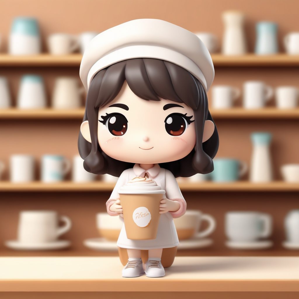 高甜咖啡师Q版头像！拿铁拉花主题，黏土质感3D模型生成
