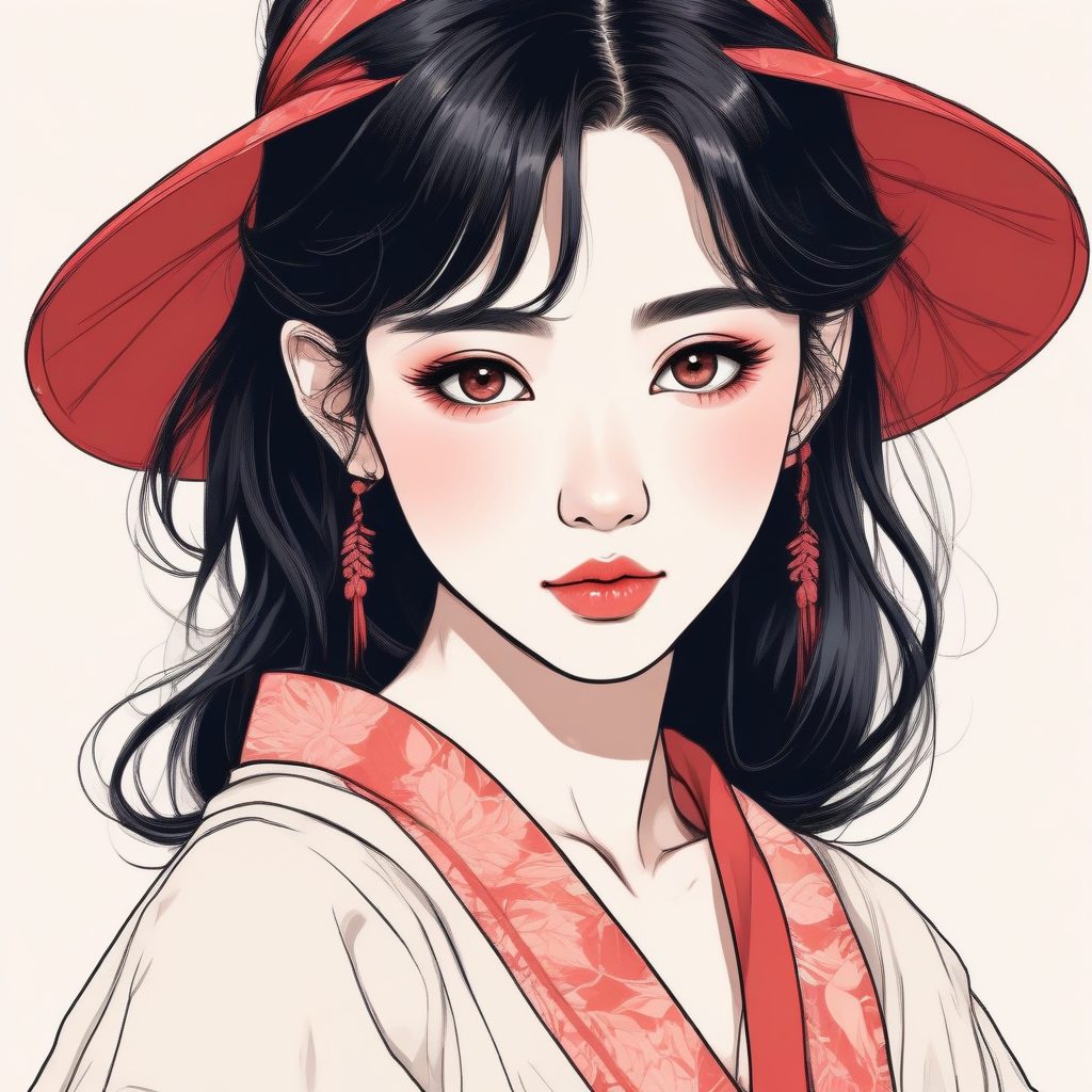 高细节动漫：日系水灵灵大眼少女，彩色铅笔质感，极简头像