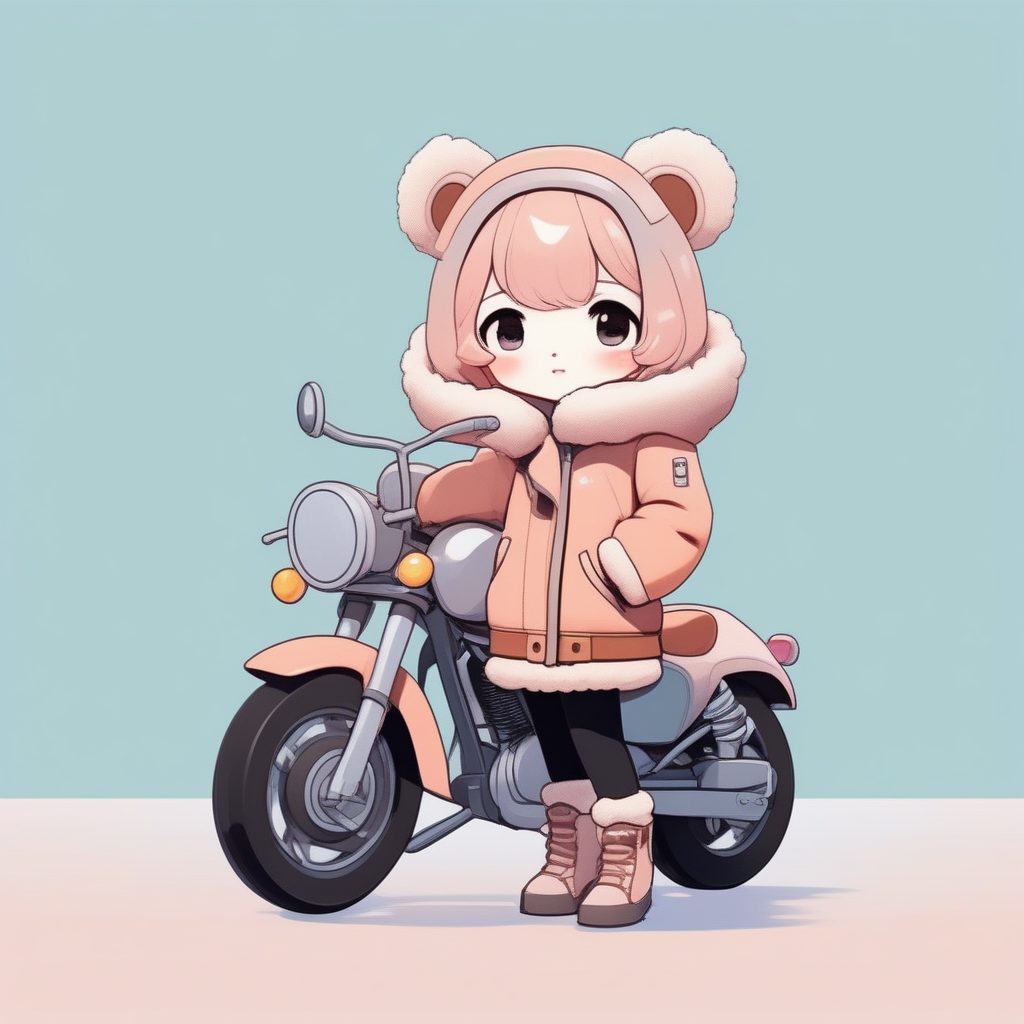 高雅气质：皮毛一体机车夹克Q版女孩纯色背景渲染