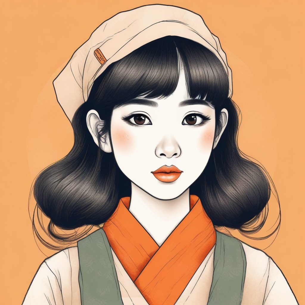 高质感手绘贴图！日系时尚少女，颗粒感蜡笔线稿，超适合做贴纸