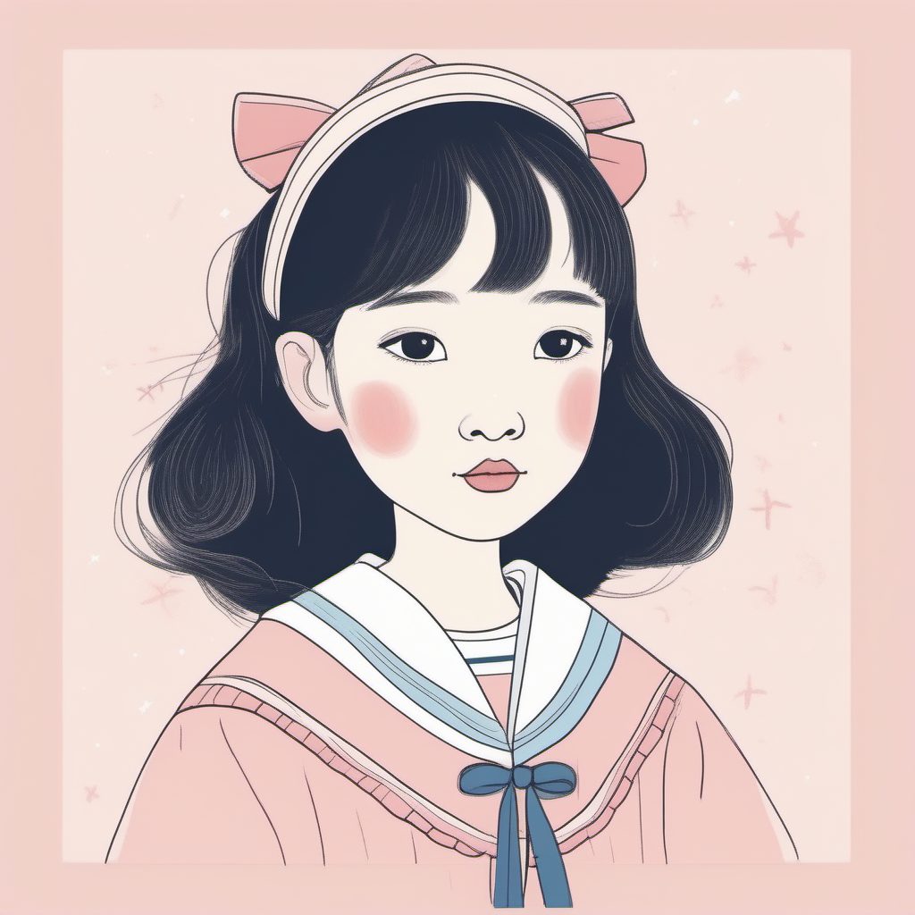 高转化AI绘图:日系水手服少女,粉蓝极简线描构图解析