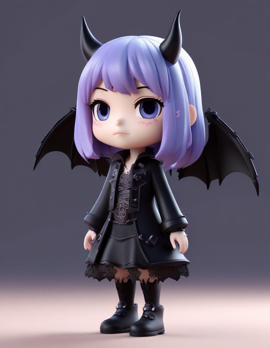🐈⬛哥特系小恶魔Q版!暗黑甜心黏土手办,高冷表情,全身高细节AI绘画提示词