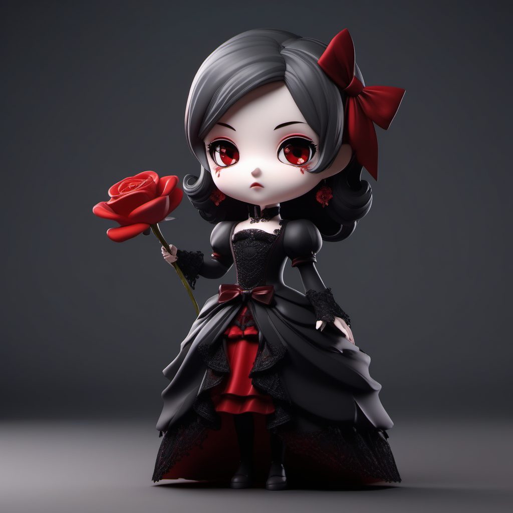 哥特吸血鬼Q版手办:暗黑系粘土材质3D渲染提示词教程