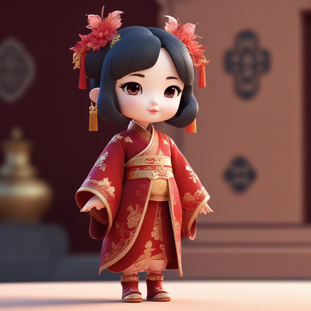 👑宫廷华丽风！金丝绒国风Q版女孩，C4D手办级头像提示词