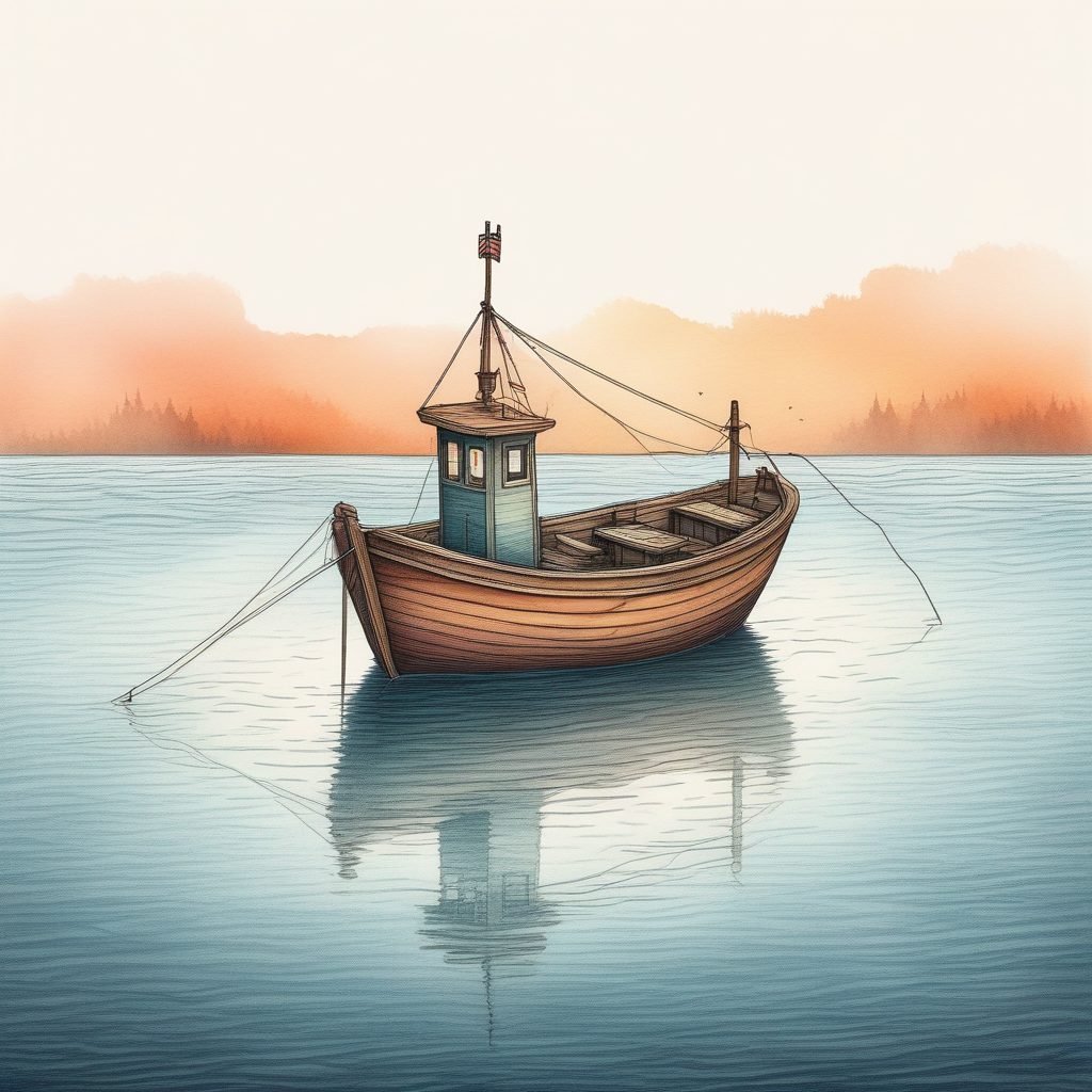 🚢孤独的渔船与雾海！禅意治愈系手绘插画，宁静背景图！