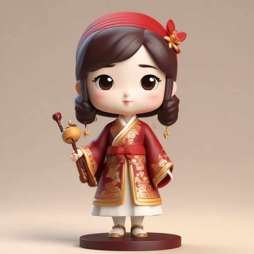 🎶古韵流觞！琵琶少女Q版盲盒手办，艺术感酒红色系，高细节壁纸