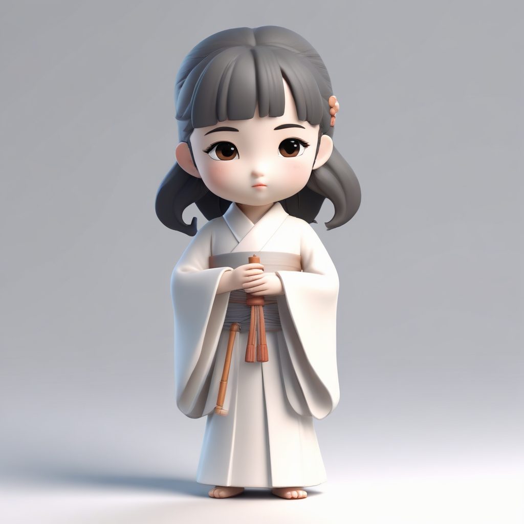 古韵少女！Q版汉服小女孩吹奏小短笛，C4D Octane渲染的静谧意境图