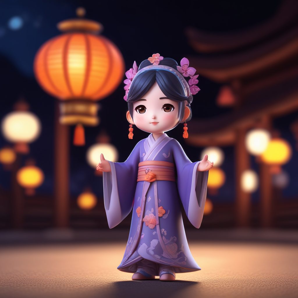 🌙光影追踪绝美！宫灯夜游Q版女孩，莲花灯3D黏土盲盒，氛围感壁纸