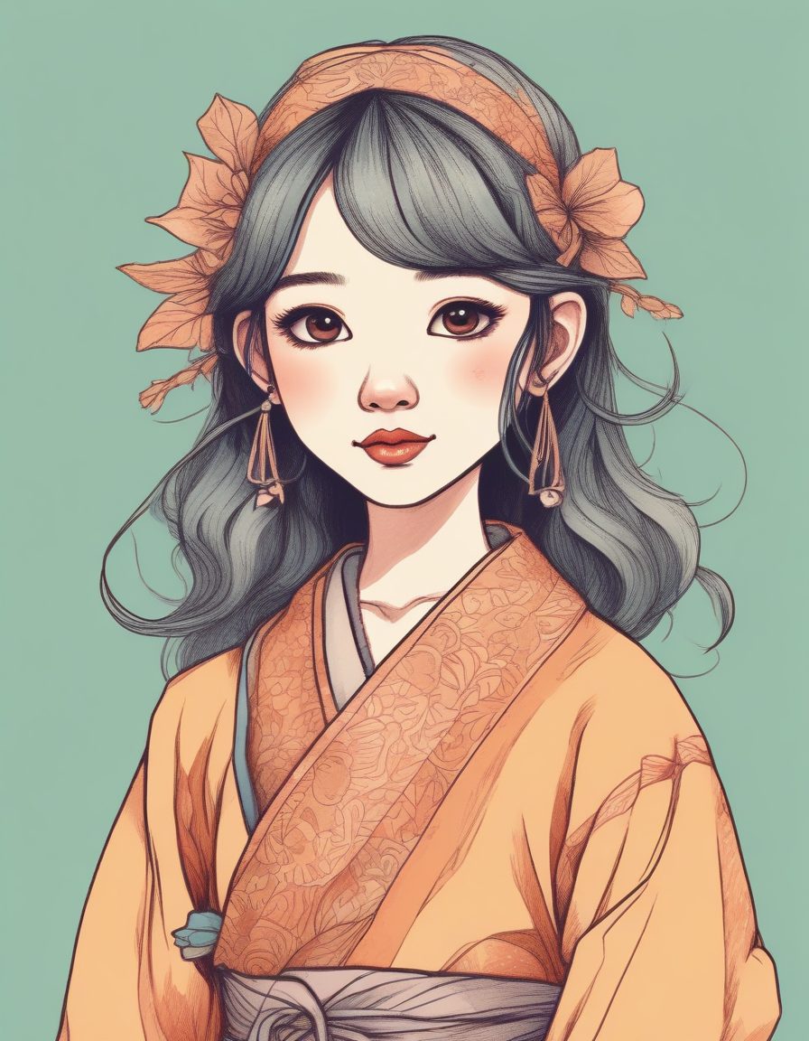 鬼马精灵线稿插画:夸张表情的可爱日系少女纯色背景手绘