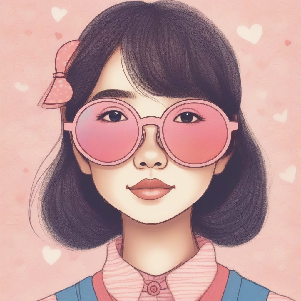 闺蜜头像:AI生成日系女孩穿搭——爱心眼镜与糖果色