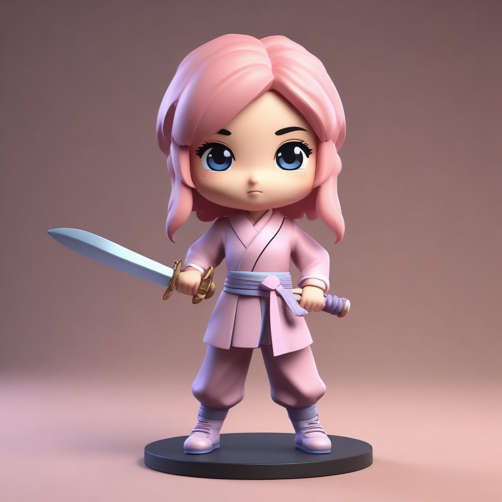 国风武侠：拔剑动作的Q版女侠 8K高清3D渲染