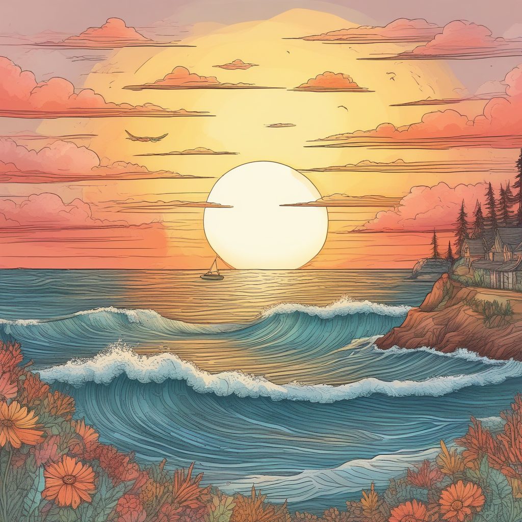 海边日落：治愈系水彩风景插画，ins风清新壁纸，氛围感拉满！