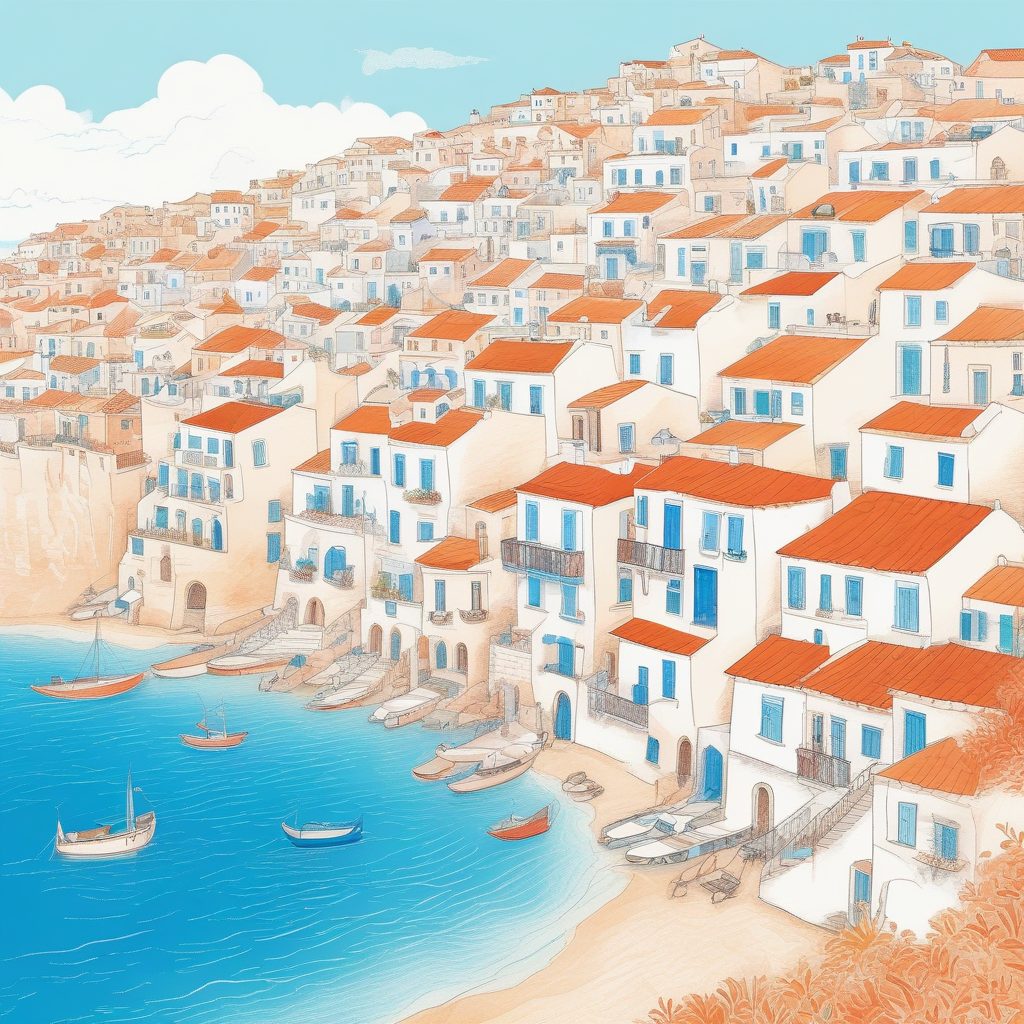 🏝️海边小镇！蜡笔风格手绘插画，温暖治愈的度假氛围感！