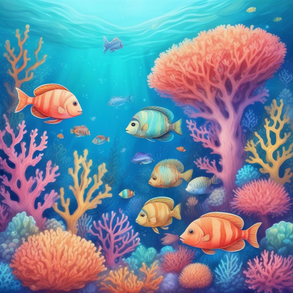 🐟海底世界的梦幻珊瑚礁！水彩蜡笔风插画，创意背景图！