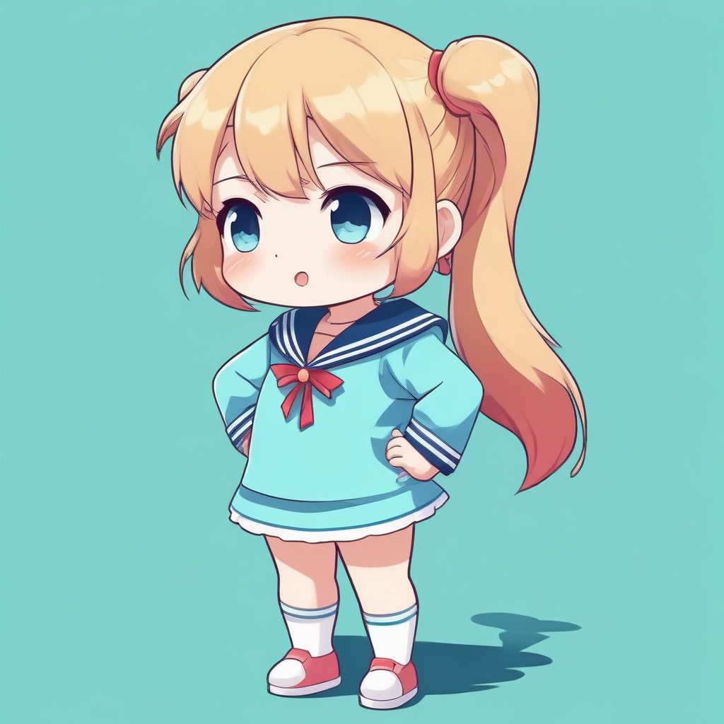 ⚓️海风清新！水手服Chibi敬礼全身照，柔和色彩高细节8K