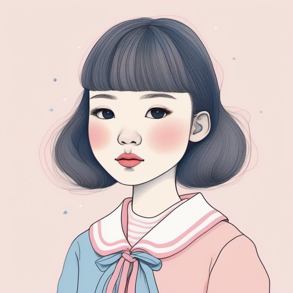 海军领穿搭：粉蓝少女感插画教程，极简线稿细节处理