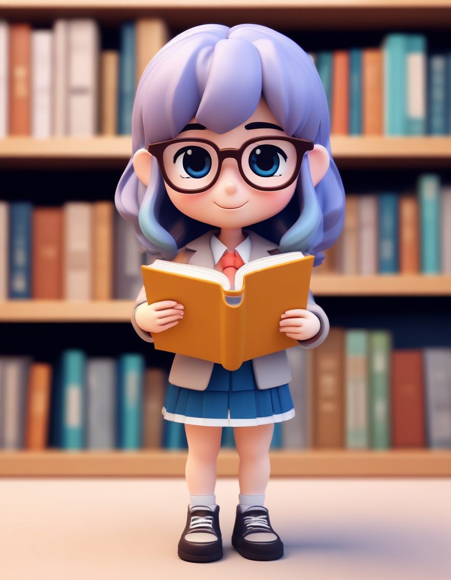 👓害羞书呆子Q版!抱书全身像,超可爱圆框眼镜,C4D黏土质感头像!