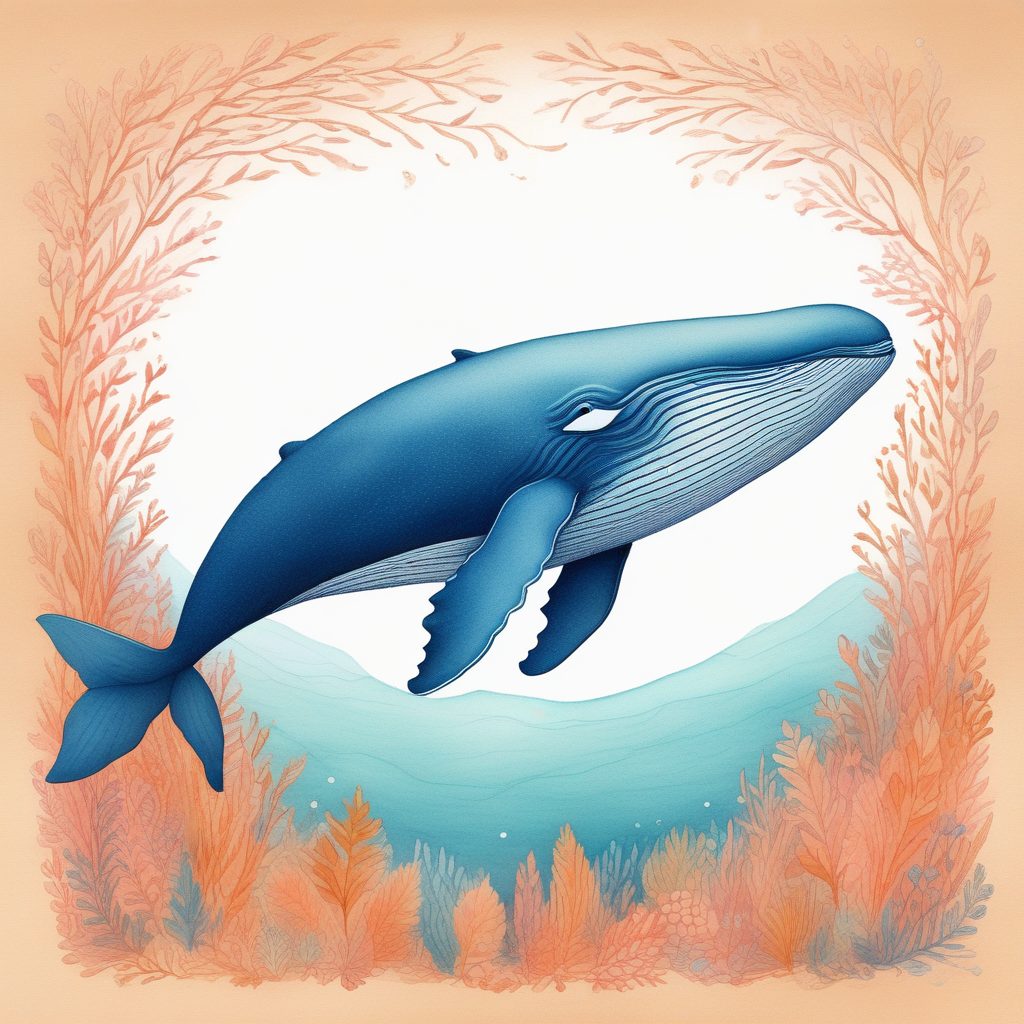 🌊海洋深处的秘密!彩铅手绘风:与鲸鱼共舞的潜水员