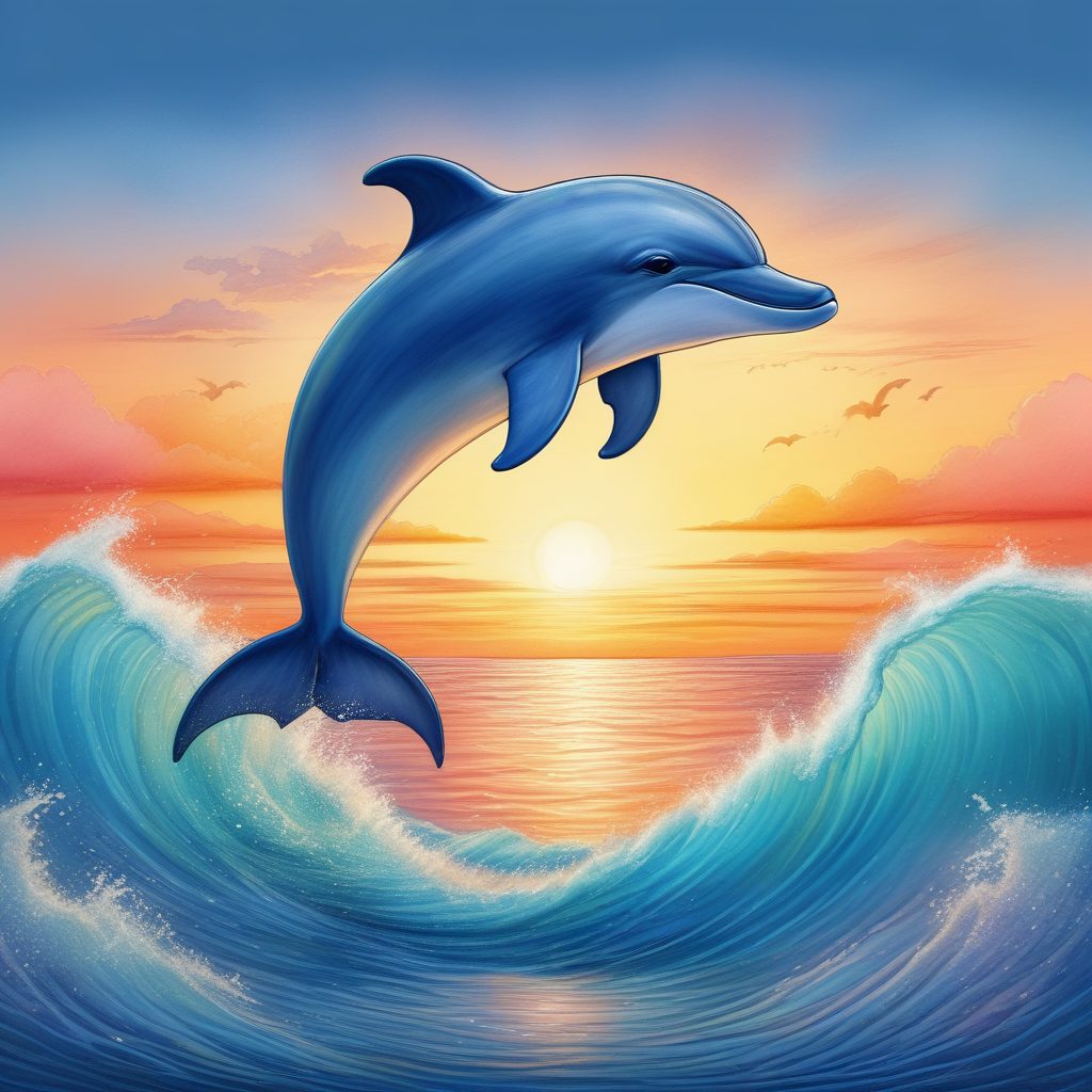 海洋生物：海豚跃出水面，童趣蜡笔画风，超治愈头像！